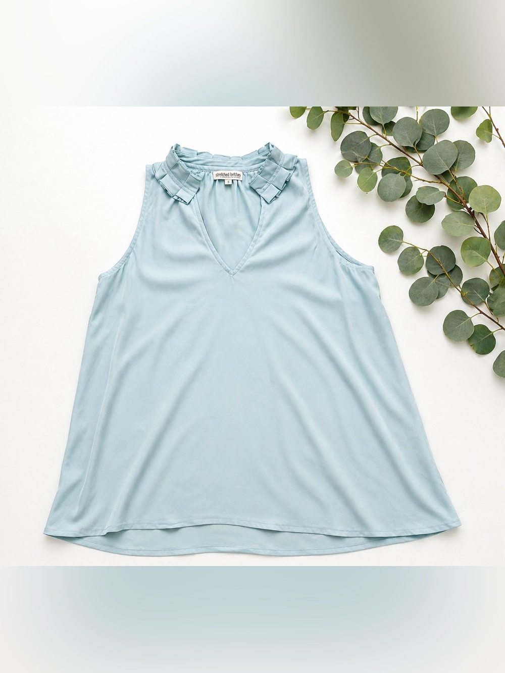 Buckhead Betties Blue Ruffle Collar Sleeveless Blouse | Chic Work to Resort Top